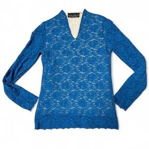 Dialogue Teal Lace V-Neck Blouse